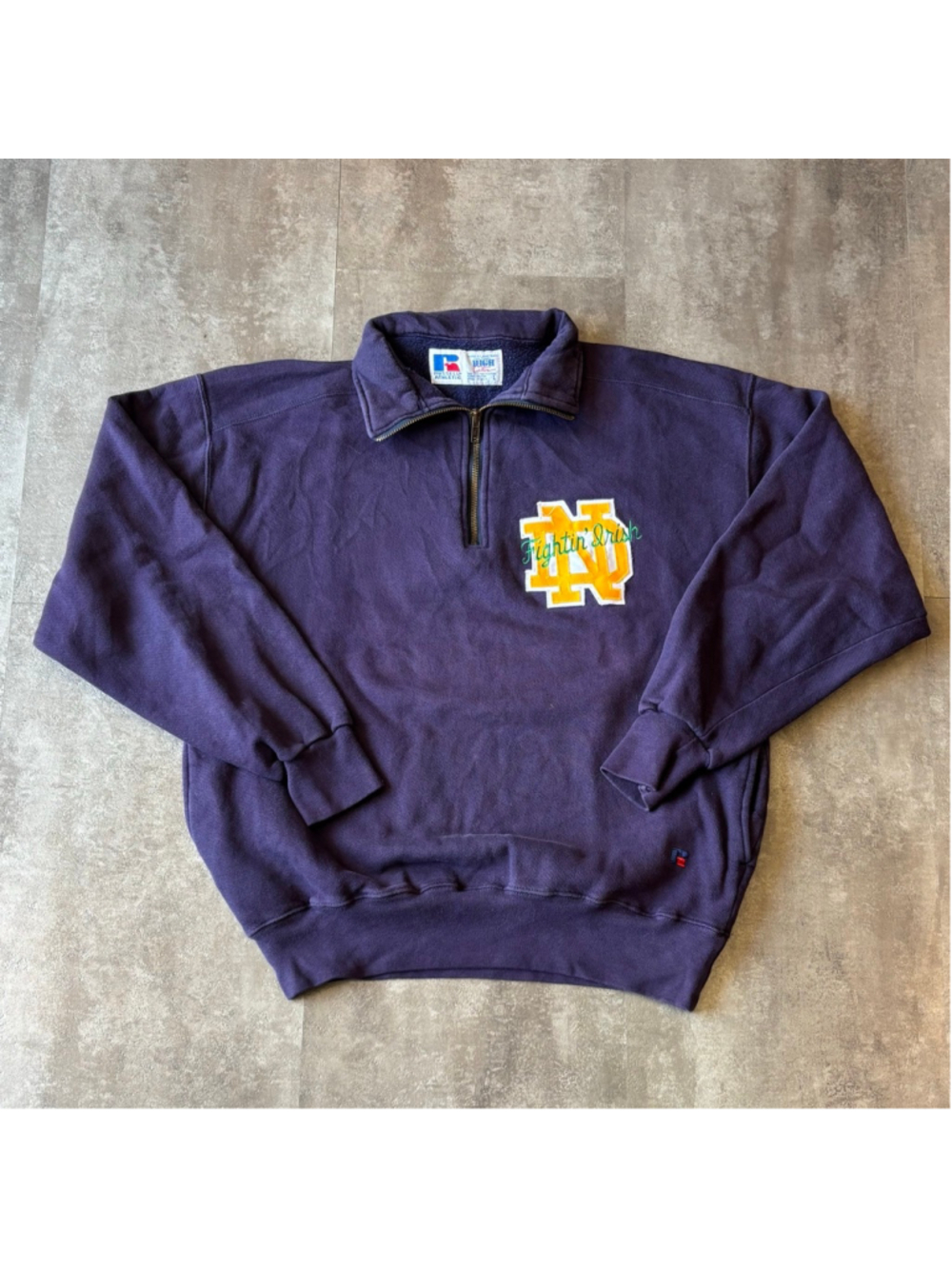 Vintage Russell Athletic Norte Dame Quarter Zip Sweater Mens Large Made in USA